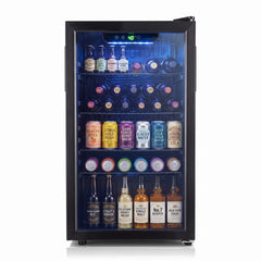 Compact Beverage Refrigerator with Glass Door and 4 Adjustable Shelves