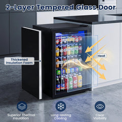 Compact Beverage Refrigerator with Glass Door and 4 Adjustable Shelves