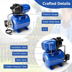 1200 W Garden Water Pump Shallow Well Pressurized Irrigation-Blue