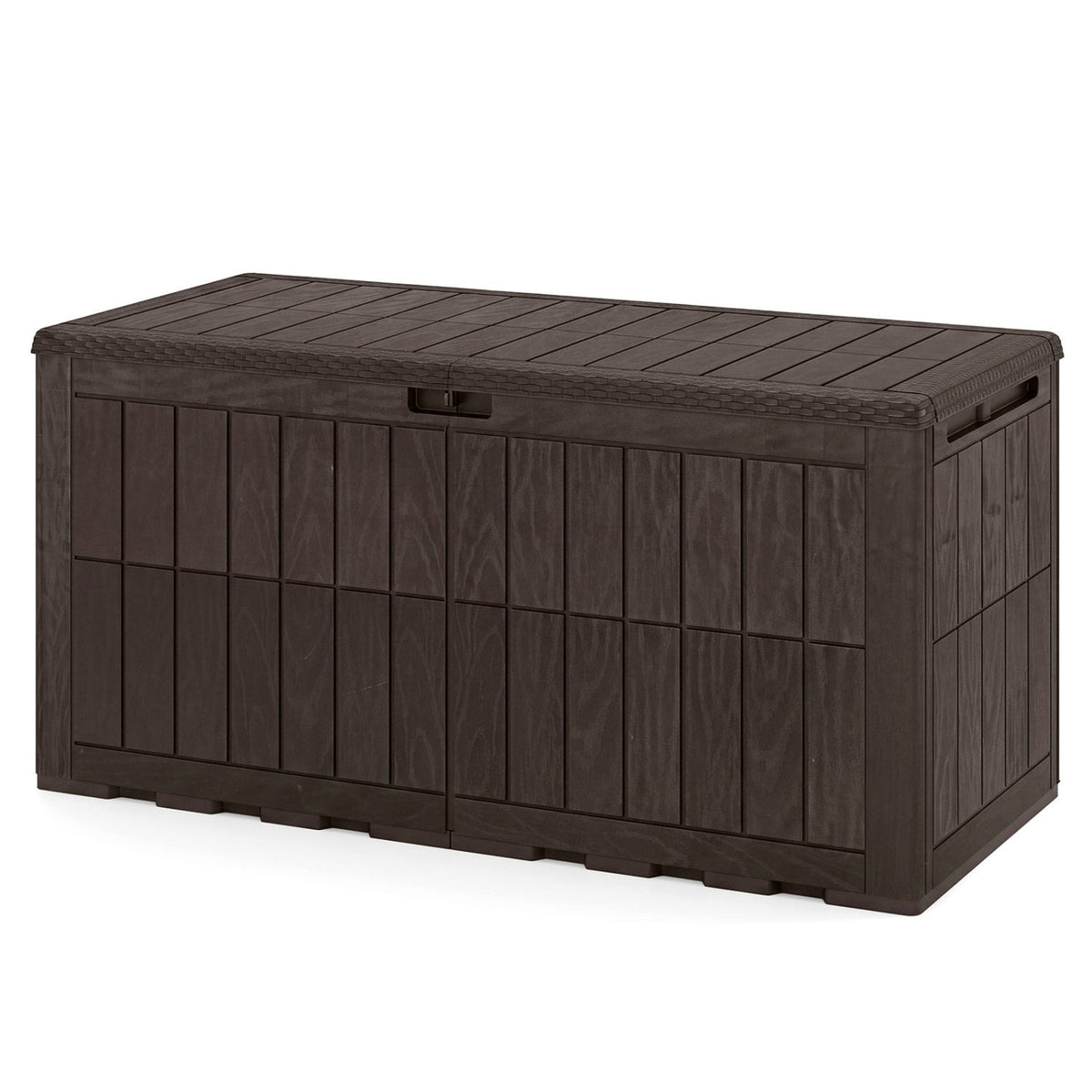 120 Gal Outdoor Deck Box with Lid and Handles for Garden Tools-Brown