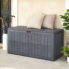 120 Gal Outdoor Deck Box with Lid and Handles for Garden Tools-Grey