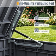 120 Gal Outdoor Deck Box with Lid and Handles for Garden Tools-Grey