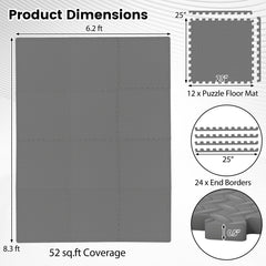 12Tiles 1/2 inches Puzzle Exercise Floor Mats-Gray