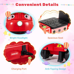 12V 2 Seater Kids Ride On Train, Licensed Chuggington with Flip Seat, Hidden Storage, Headlight and Charging Port, Red