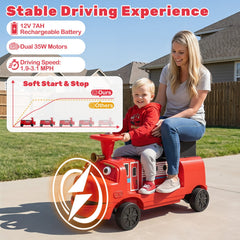 12V 2 Seater Kids Ride On Train, Licensed Chuggington with Flip Seat, Hidden Storage, Headlight and Charging Port, Red