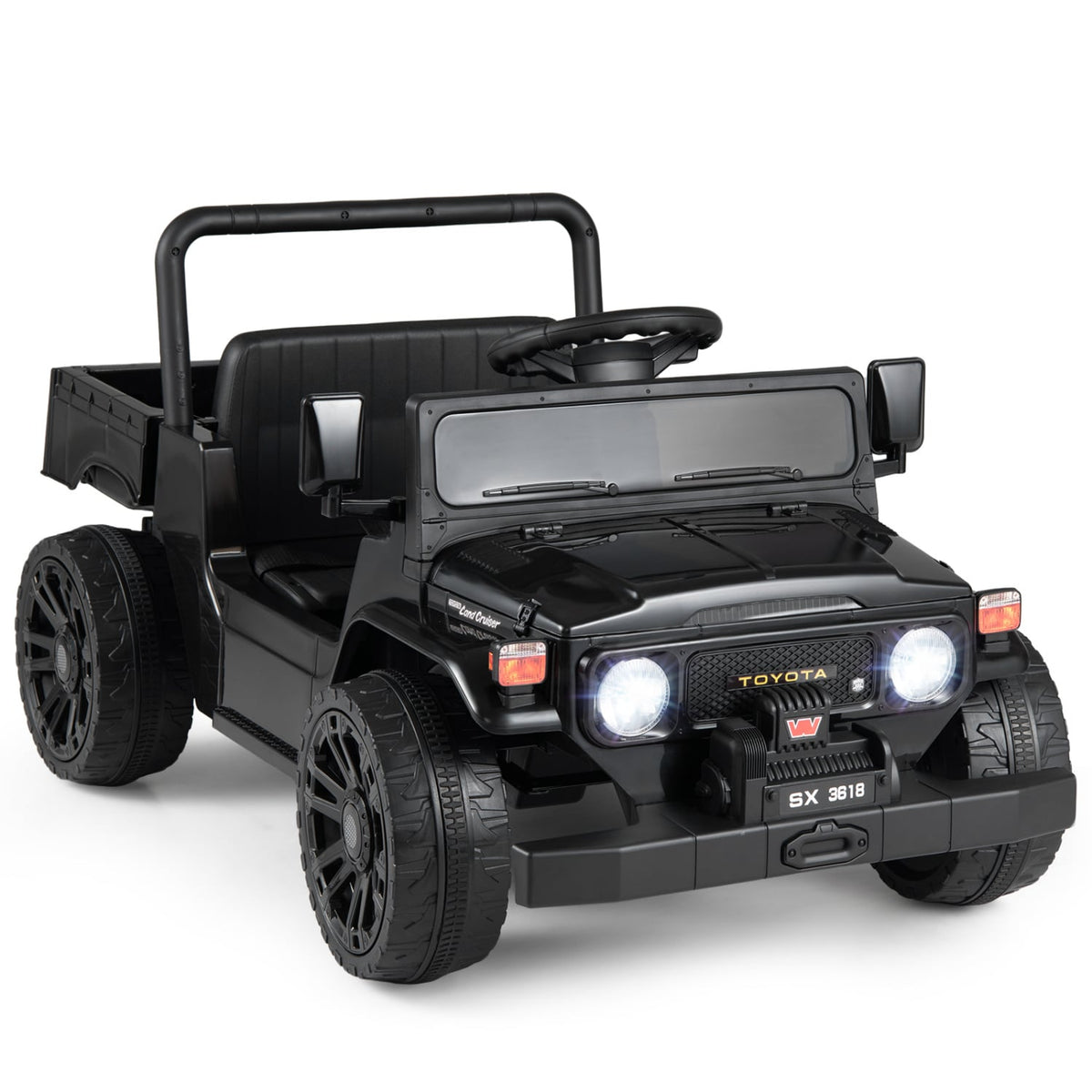 12V Licensed Toyota Kids Ride On Truck with Electric Dump Bed, 22 lb Bed Capacity, Opening Tailgate and Parent Remote, Black