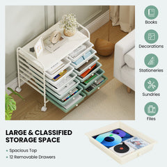 12 Drawers Rolling Storage Cart for Home and Office-Green Gradient