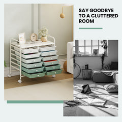12 Drawers Rolling Storage Cart for Home and Office-Green Gradient