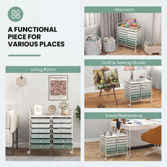 12 Drawers Rolling Storage Cart for Home and Office-Green Gradient