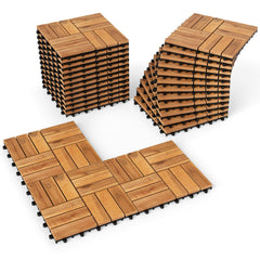 12 x 12 Inch 27 Pieces Acacia Wood Interlocking Deck Tiles with Waterproof Design-Natural
