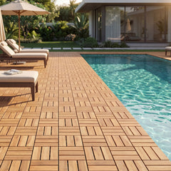 12 x 12 Inch 27 Pieces Acacia Wood Interlocking Deck Tiles with Waterproof Design-Natural