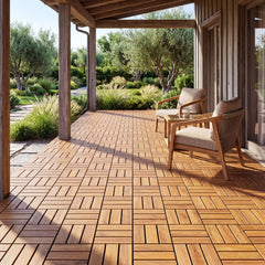 12 x 12 Inch 27 Pieces Acacia Wood Interlocking Deck Tiles with Waterproof Design-Natural