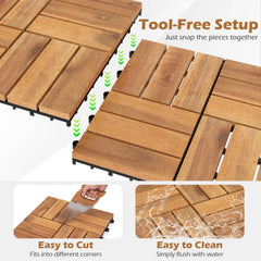 12 x 12 Inch 27 Pieces Acacia Wood Interlocking Deck Tiles with Waterproof Design-Natural