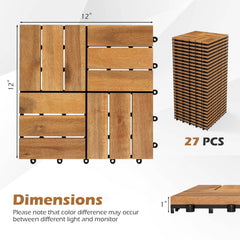 12 x 12 Inch 27 Pieces Acacia Wood Interlocking Deck Tiles with Waterproof Design-Natural