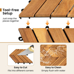 12 x 12 Inch 30 Pieces Acacia Wood Interlocking Deck Tiles- Natural