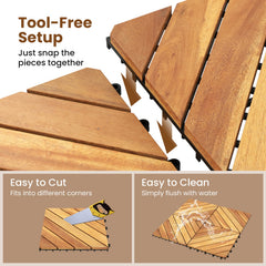 12 x 12 Inch 48 Pieces Acacia Wood Interlocking Deck Tiles with Waterproof Design-Natural