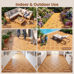 12 x 12 Inch 48 Pieces Acacia Wood Interlocking Deck Tiles with Waterproof Design-Natural