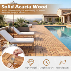 12 x 12 Inch 54 Pieces Acacia Wood Interlocking Deck Tiles with Waterproof Design-Natural