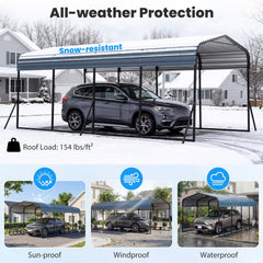 12 x 20 Feet Heavy-Duty Carport Outdoor Galvanized Steel Garage Car Shelter-Black