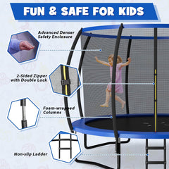 12FT ASTM Approved Recreational Trampoline with Ladder-Blue