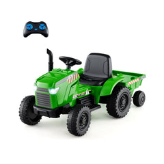 12V 2 in 1 Kids Ride On Tractor with Tipping Trailer, 2 x 25W Motors, Remote Brake and Safety Belt, 66 lb Limit, Green