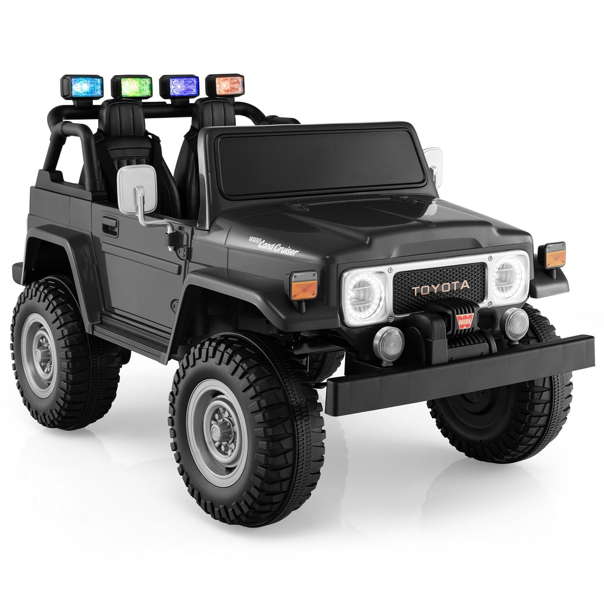 12V 2 Seat Licensed Toyota FJ40 Kids Ride On Car with 2.4G Parental Remote, 3 Point Belts, Door Locks and Spring Suspension, Black
