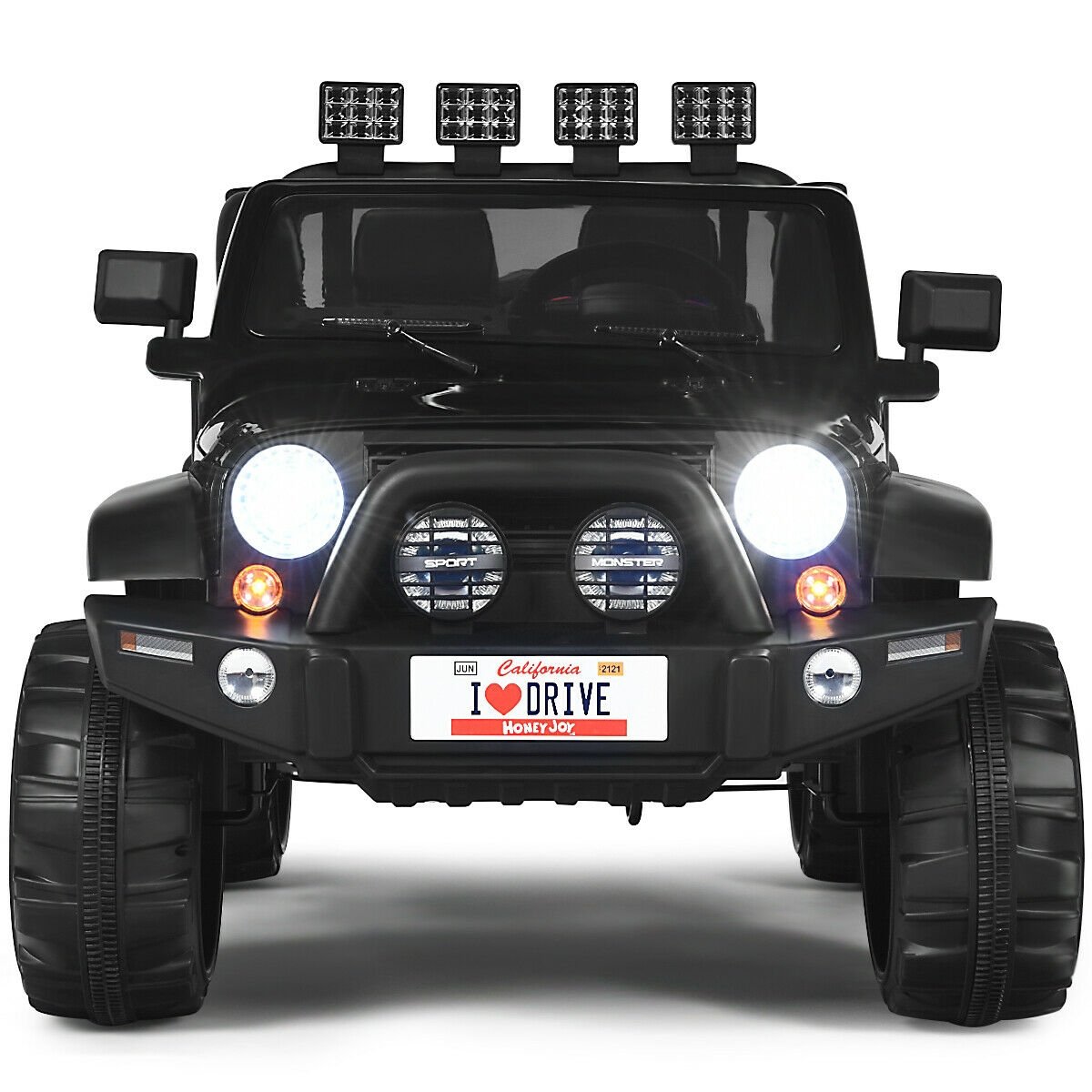12V 2 Seater Kids Ride On Truck with Roof Light Bar, Parental Remote, Rear Suspension and Storage, 110 lb Capacity, Black