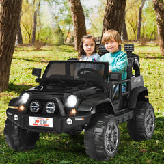 12V 2 Seater Kids Ride On Truck with Roof Light Bar, Parental Remote, Rear Suspension and Storage, 110 lb Capacity, Black