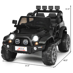 12V 2 Seater Kids Ride On Truck with Roof Light Bar, Parental Remote, Rear Suspension and Storage, 110 lb Capacity, Black