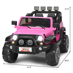 12V 2 Seater Kids Ride On Truck with Lockable Doors, Handrail, 19 Inch Bench Seat and Parental Remote, 110 lb Capacity, Pink