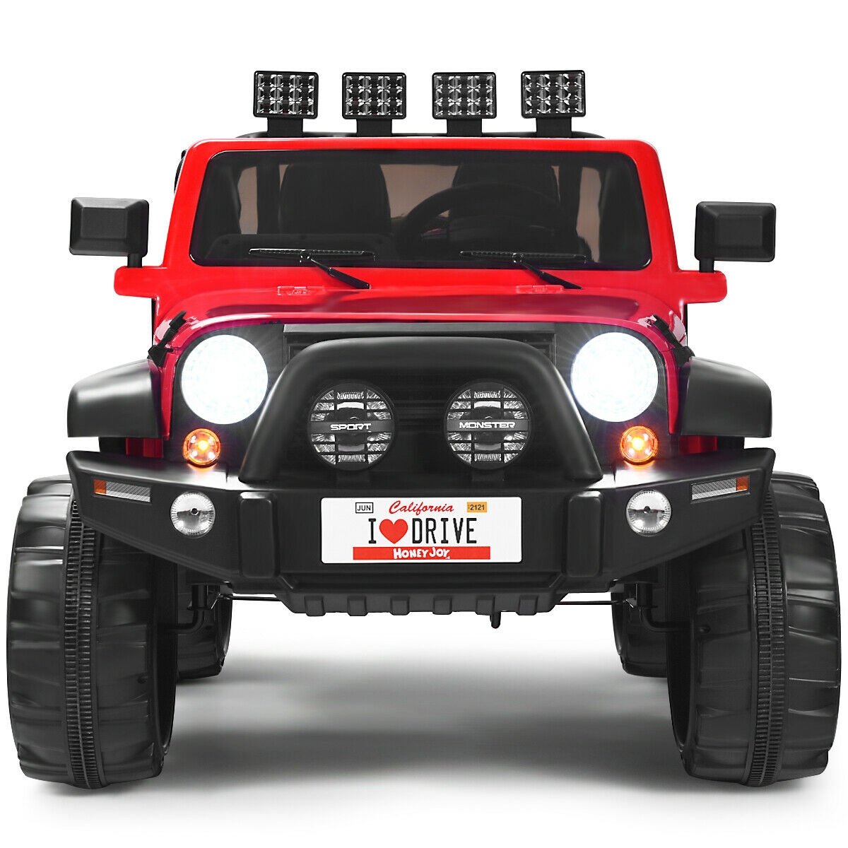 12V 2 Seater Kids Ride On Truck with Front Engine Box, Rear Storage, Parental Remote and LED Lights, 110 lb Capacity, Red