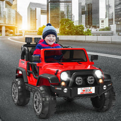 12V 2 Seater Kids Ride On Truck with Front Engine Box, Rear Storage, Parental Remote and LED Lights, 110 lb Capacity, Red