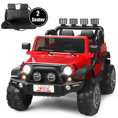 12V 2 Seater Kids Ride On Truck with Front Engine Box, Rear Storage, Parental Remote and LED Lights, 110 lb Capacity, Red