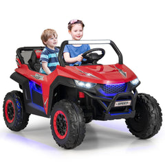 12V 2 Seater Kids Ride On UTV with Slow Start, 3 Remote Speeds, Spring Suspension and 3 Point Belts, 130 lb Capacity, Red