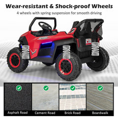 12V 2 Seater Kids Ride On UTV with Slow Start, 3 Remote Speeds, Spring Suspension and 3 Point Belts, 130 lb Capacity, Red