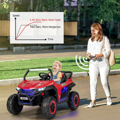 12V 2 Seater Kids Ride On UTV with Slow Start, 3 Remote Speeds, Spring Suspension and 3 Point Belts, 130 lb Capacity, Red