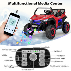12V 2 Seater Kids Ride On UTV with Slow Start, 3 Remote Speeds, Spring Suspension and 3 Point Belts, 130 lb Capacity, Red