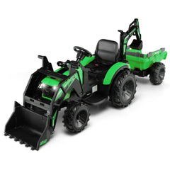 12V 3 in 1 Kids Ride On Excavator with Shovel Bucket, Digging Bucket and Trailer, Parental Remote, 66 lb Limit, Green