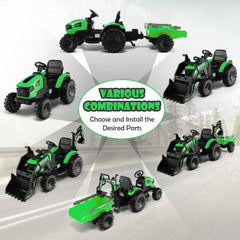 12V 3 in 1 Kids Ride On Excavator with Shovel Bucket, Digging Bucket and Trailer, Parental Remote, 66 lb Limit, Green