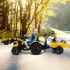 12V 3 in 1 Kids Ride On Excavator, Yellow, with Shovel Bucket, Digging Arm, Trailer, 2.4G Remote and 12V 10Ah Battery