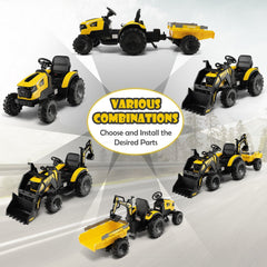 12V 3 in 1 Kids Ride On Excavator, Yellow, with Shovel Bucket, Digging Arm, Trailer, 2.4G Remote and 12V 10Ah Battery