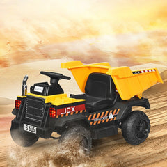 12V Kids Ride On Dump Truck with Electric Dump Bed, Detachable Shovel, Parental Remote and Seat Belt, 66 lb Limit, Yellow