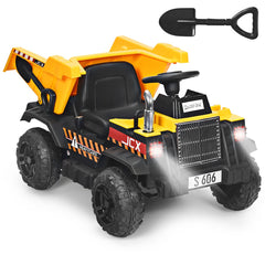 12V Kids Ride On Dump Truck with Electric Dump Bed, Detachable Shovel, Parental Remote and Seat Belt, 66 lb Limit, Yellow