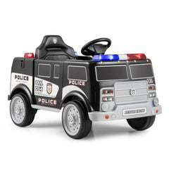 12V Kids Ride On Police Car with Working Megaphone, Siren, Flashing Lights, Lockable Storage and Parent Remote, Black