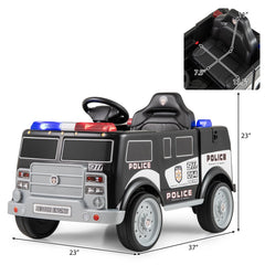 12V Kids Ride On Police Car with Working Megaphone, Siren, Flashing Lights, Lockable Storage and Parent Remote, Black