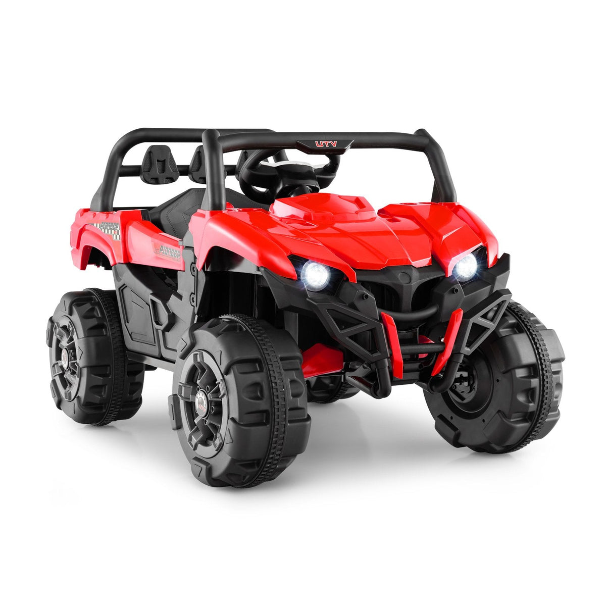 12V Kids Ride On UTV Truck with Soft Start, 15 Degree Climbing, Lockable Doors, Cargo Bed and Parent Remote, Red