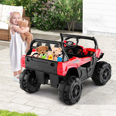 12V Kids Ride On UTV Truck with Soft Start, 15 Degree Climbing, Lockable Doors, Cargo Bed and Parent Remote, Red