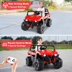 12V Kids Ride On UTV Truck with Soft Start, 15 Degree Climbing, Lockable Doors, Cargo Bed and Parent Remote, Red