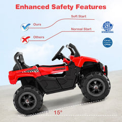 12V Kids Ride On UTV Truck with Soft Start, 15 Degree Climbing, Lockable Doors, Cargo Bed and Parent Remote, Red