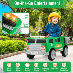 12V Kids Ride On Garbage Truck with Sorting Station, Trash Bin, Shovel, Dual 30W Motors and Parent Remote, Green